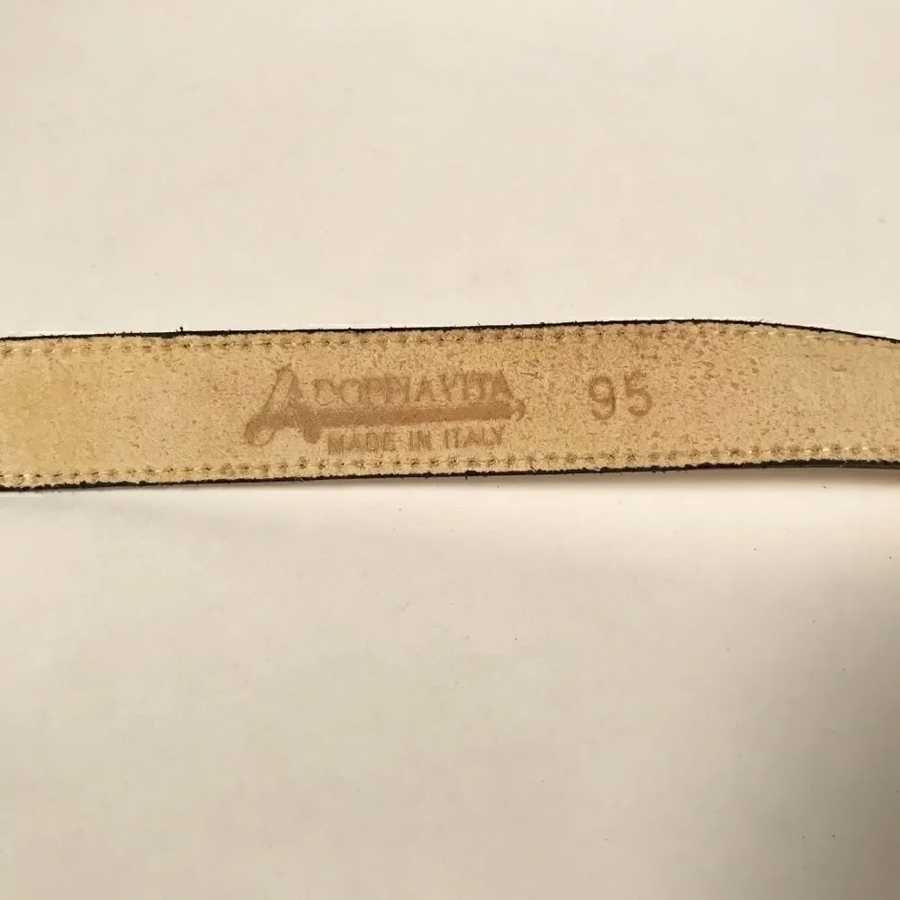 AdoppiaVita Leather Belt wTwo-Tone Deco Buckle